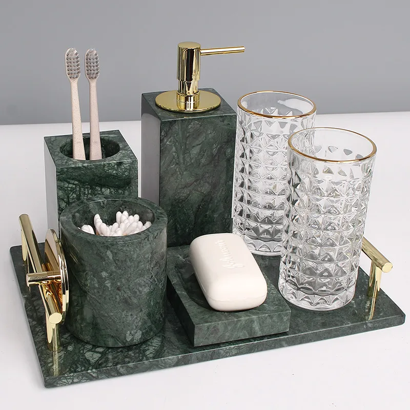 Marbles Bathroom Accessories Set Bath Toiletries Soap Dispenser/Dish Toothbrush Holder/Rack Gargle Cup Tissue Box Wedding Gifts