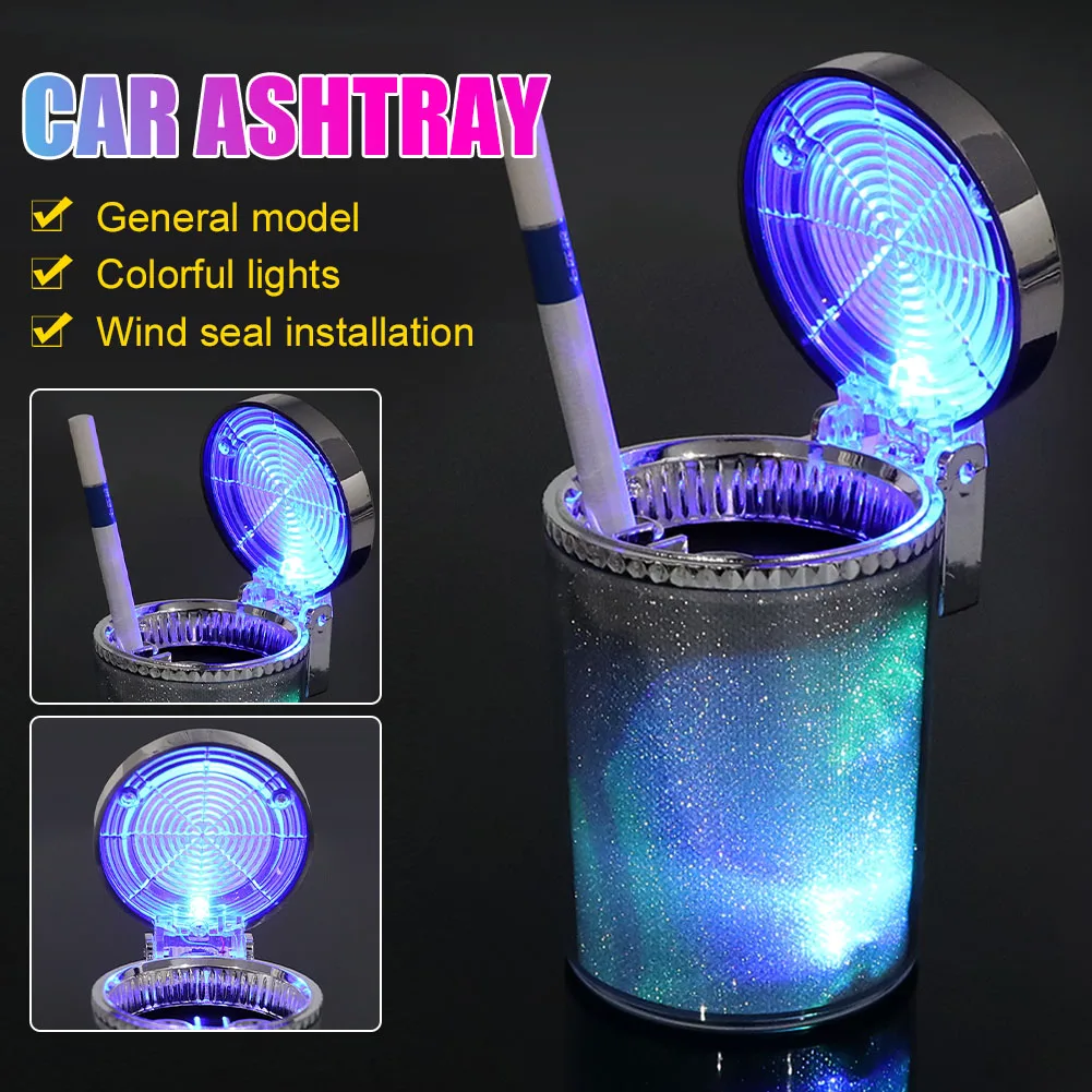 Car Ashtray with LED Light Airtight Lid Multifunctional Vehicle Cup Holder Air Vent Ashtray Trash Can Car Interior Decoration