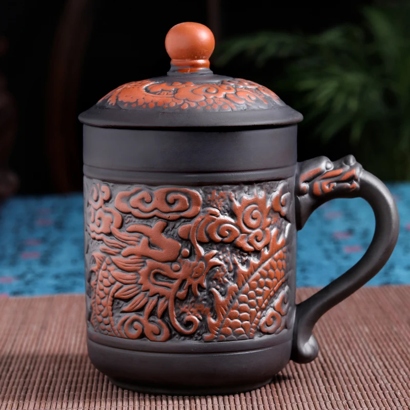 420ml Antique dragon and phoenix mugs Purple clay Tea Mug Mug,Coffee Puerh Tea Mugs office Cup Drinkware