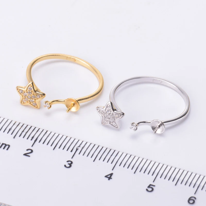 5Pcs/Lot Star Design Rings Holder S925 Sterling Silver Open Adjustable Pearl Rings Mount Women DIY Handmade Rings Findings