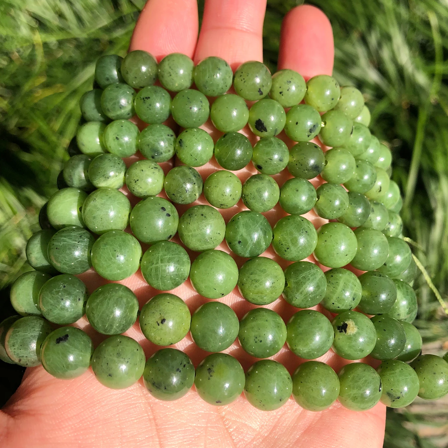 Green Natural Canadian Jade Beads Round Loose 6 8 10 12mm Gemstone Beads For Jewelry Making DIY Charm Bracelet Necklace 7.5 Inch