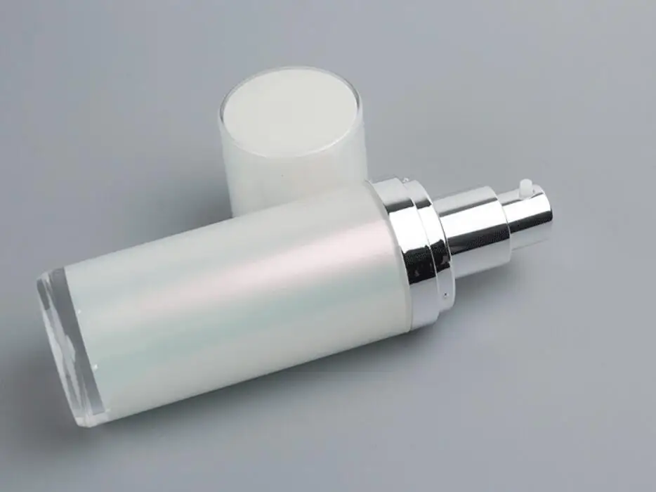 60 ml perlweißes Acryl gerade runde Form Lotionspresse Pumpe Plastikflasche Lotionsemulsion Serum Grundierung Hautverpackung