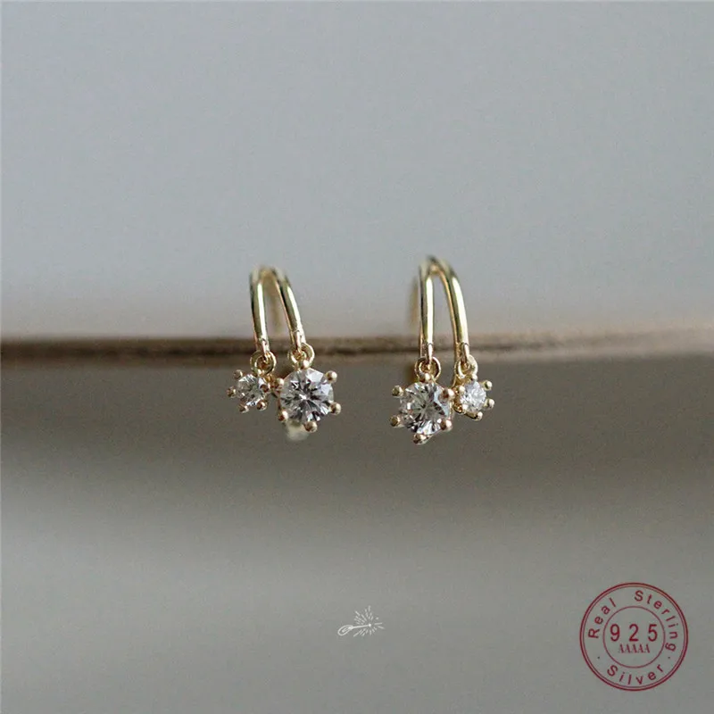 HI MAN 925 Sterling Silver French Exquisite Crystal Plating 14k Gold Earrings Women Fashion Temperament All-Match Jewelry