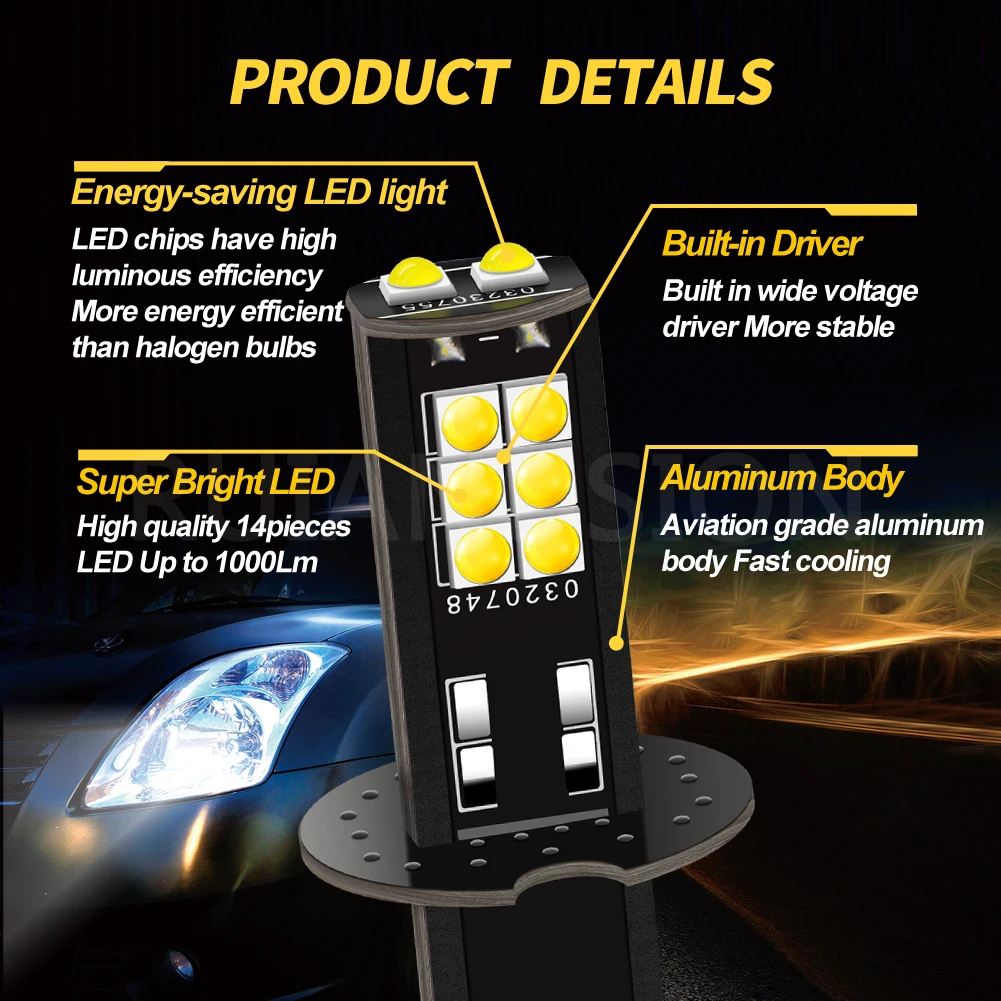 Fotografia 6: Ruuiandsion 2 pçs 6v h3 led lâmpada de nevoeiro brilhante 2000lm 3030chip 14smd luz nevoeiro do carro drl substituição da lâmpada condução automática branco 6000k