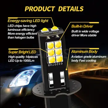 RUIANDSION 2個裝 6V H3 LED霧燈燈泡 2000流明 3030SMD 14顆LED燈珠 汽車霧燈 日間行車燈 替換燈泡 白色 6000K 8 最佳銷售 6V H3 LED - №3