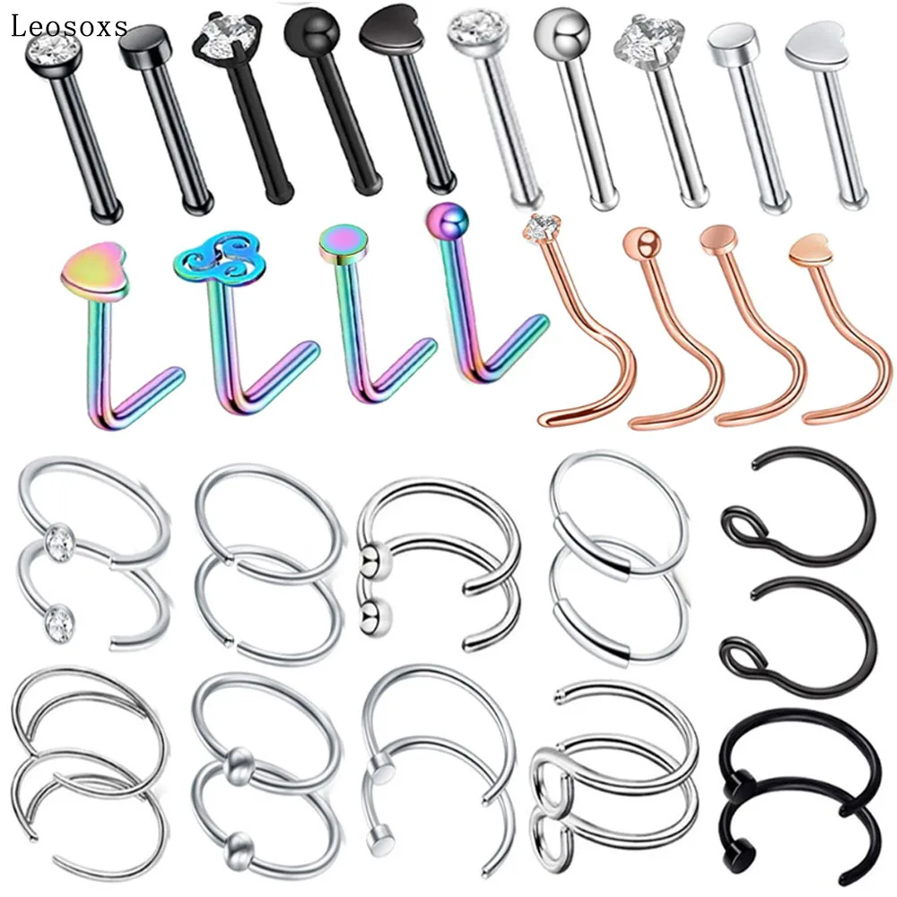 

Leosoxs 1 Set New Product Hot Style Combination Nose Nail Ring Body Piercing Accessories Stainless Steel