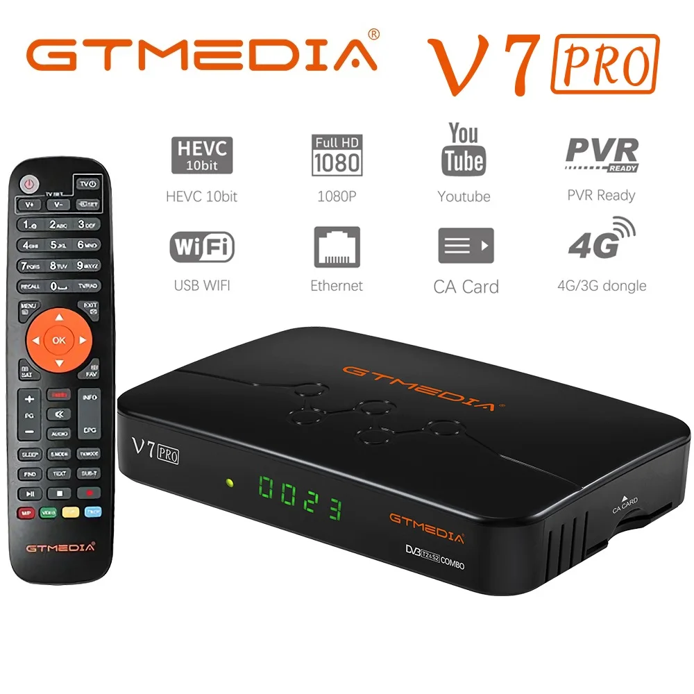 

V7 Pro Satellite TV Receiver DVB-S2 S2X T2 Combo H.265 HEVC 10bit USB WiFi Ccam CA Card Slot TV BOX Upgrade V7 PLUS