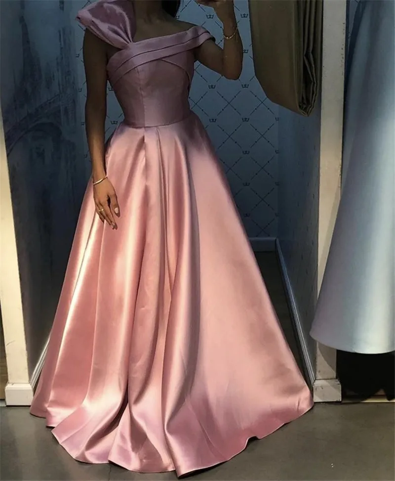 

ANGELSBRIDEP Dirty Pink One-Shoulder Long Evening Dresses Vestidos De Festa Simple Designe Cheap Satin Abendkleider Prom Dress