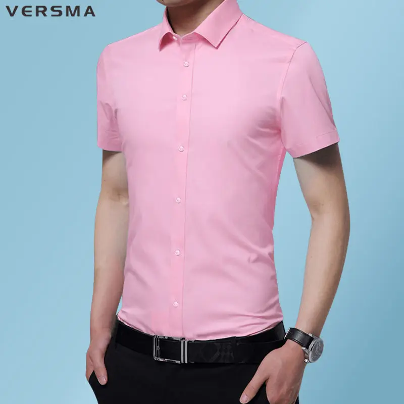 

VERSMA Fashion Slim Fit Short Sleeve Mens Dress Shirts Camisa Masculina Men Social Casual Shirt Camisas Para Hombre Dropshipping