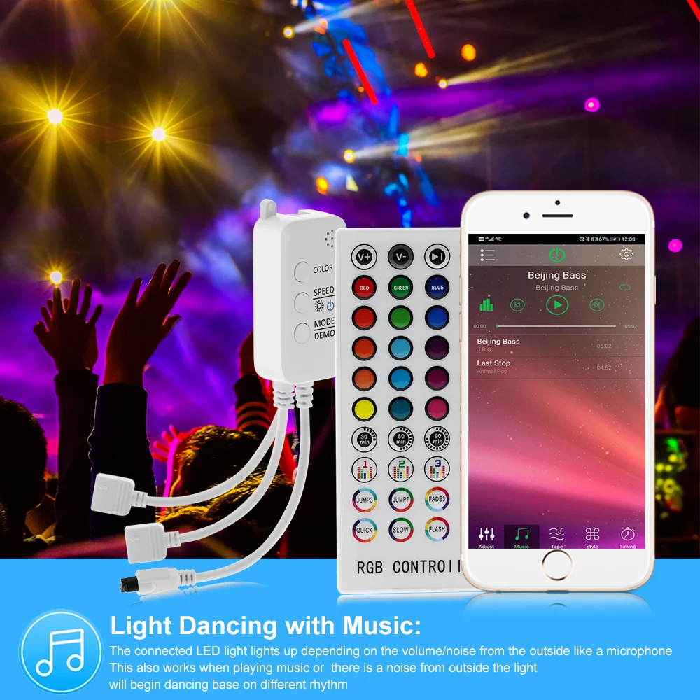 RGB Led Controller DC5-24V Bluetooth Music Control 40 Keys 16 Million Colors with Timer Mode for 5050 2835 Strip