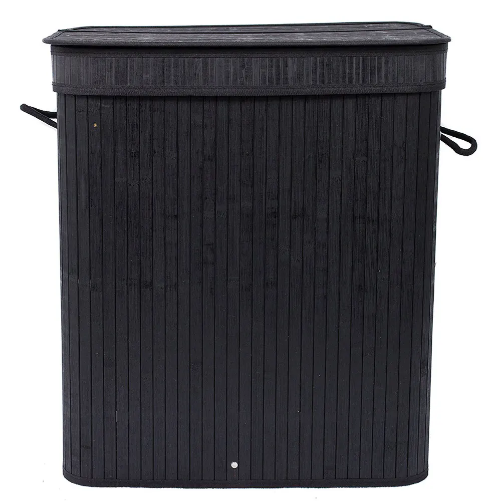 

Large Dirty Clothes Hamper with Lid Flip Type Bamboo Folding Basket Body Black Cotton Lining Damp Proof Dustproof Easy Clean