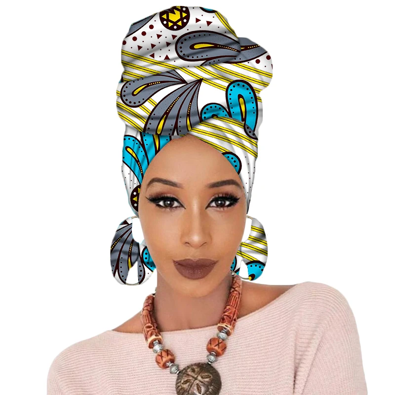 Sale!!! African Headwrap Women Cotton Wax Fabric Traditional Headtie Scarf Turban with Earrings H029