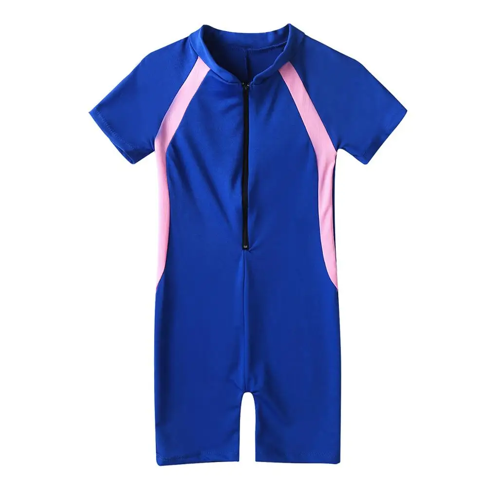 Wetsuits Girls Swimwear Short Sleeves Kids One Piece Bathing Suit Zippered Shorty Wetsuit Childen Rash Guards Beach Swimsuits