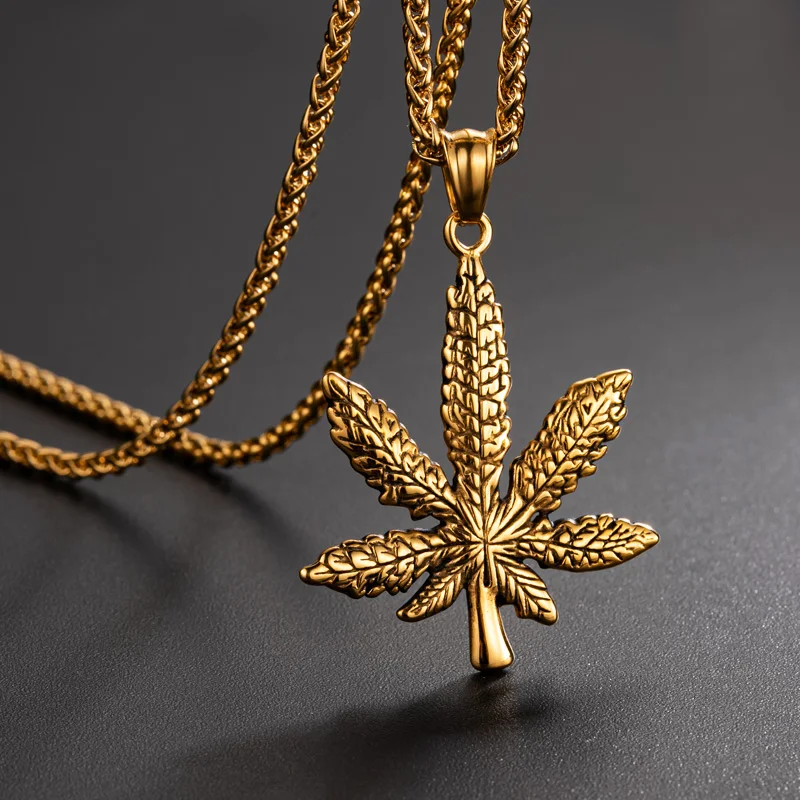 Maple Leaf Necklace Hemp Tree Leaf Pendant Necklaces Stainless Steel Gold/Silver Charm Chain Necklace Jewelry For Women Men