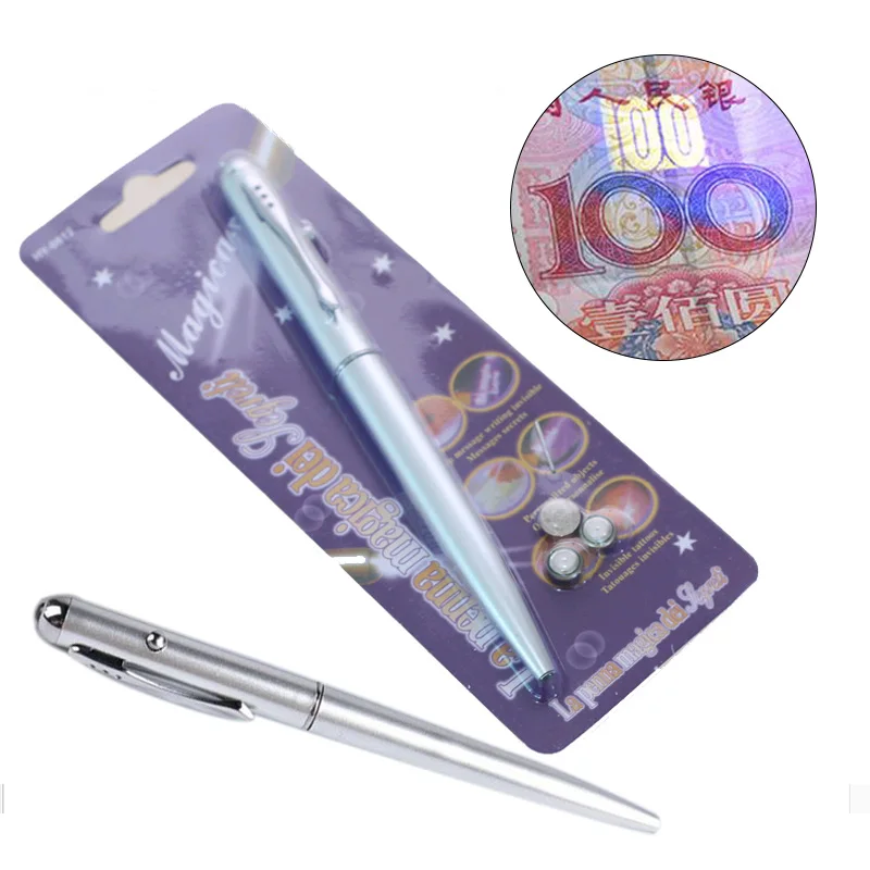 

2pcs/lot, Invisible Ink Pen Light Pen Bank Office Markers Writing Supplies Ballpoint Pen UV Light Currency Detector