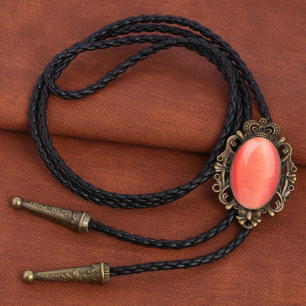 BRONZE GEM Bolo Tie Western Cowboy Opal Rodeo Leather Necktie