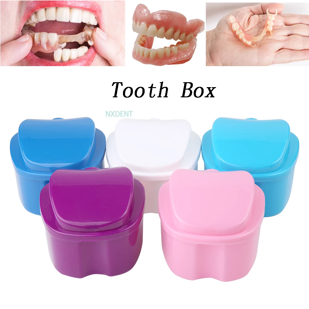 

1pcs Plastic Denture Bath Box Case Dental False Teeth Storage Box With Hanging Net Container Plastic Artificial Tooth Organizer