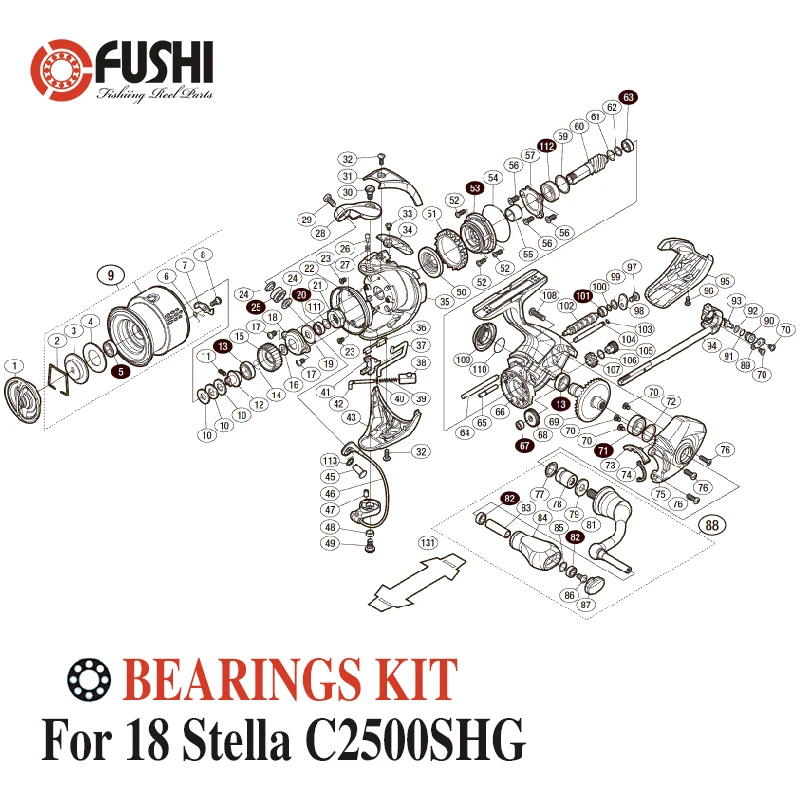 Fishing Reel Stainless Steel Ball Bearings Kit For Shimano 18 Stella C2500SHG  / 03800 Spinning reels Bearing Kits