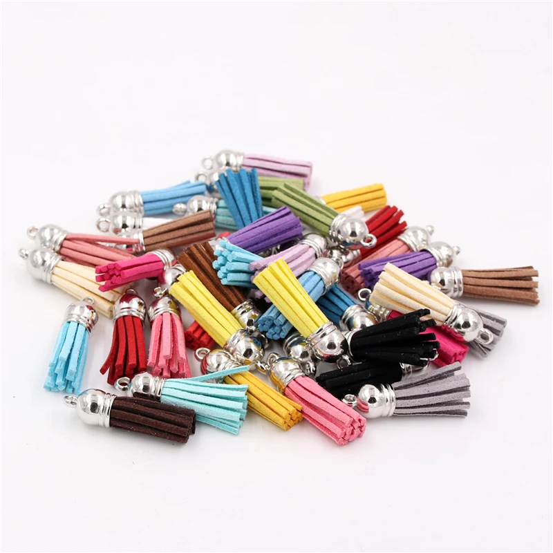 50pcs 38mm Leather Tassel For Keychain Cellphone Straps Jewelry Fiber Fringe Suede Tassel DIY Pendant Summer Jewelry Findings