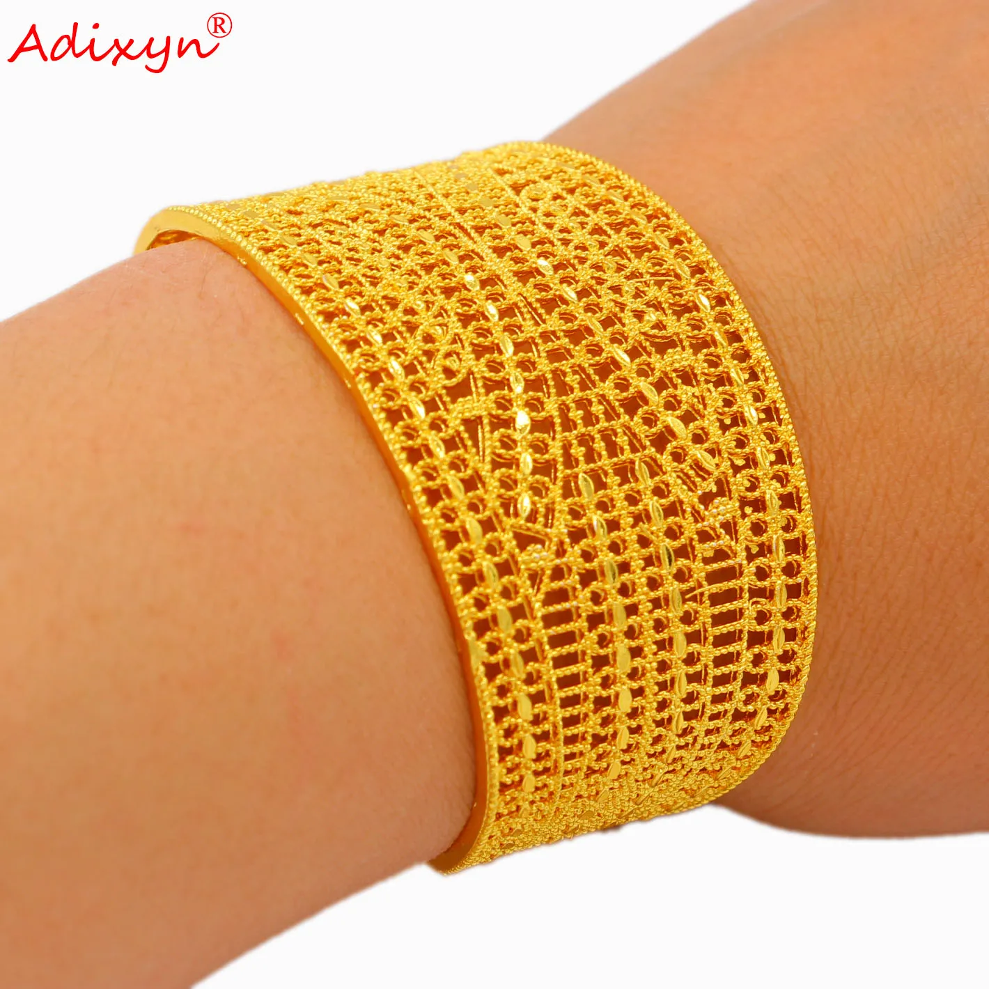 Adixyn New 24k Gold Color Bangle for Women Jewelry Cuff Bracelet African French Dubai Wedding Jewelry Gifts N042810