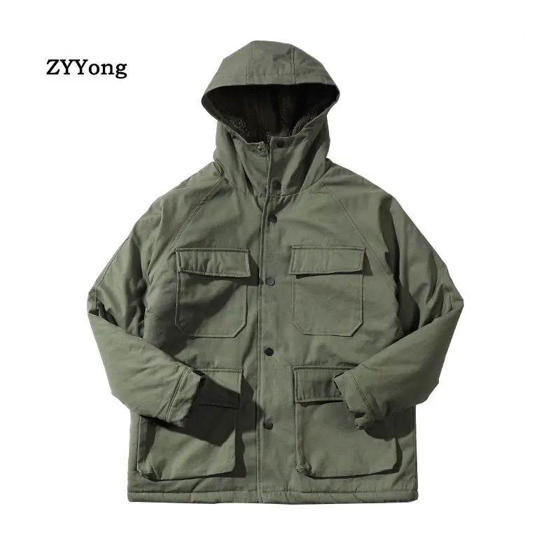 Parka 2020  Japan Style Casual Tooling Winter Jacket Men's Windbreak Warm Padded Hooded Overcoat Fashion Outerwear Coat