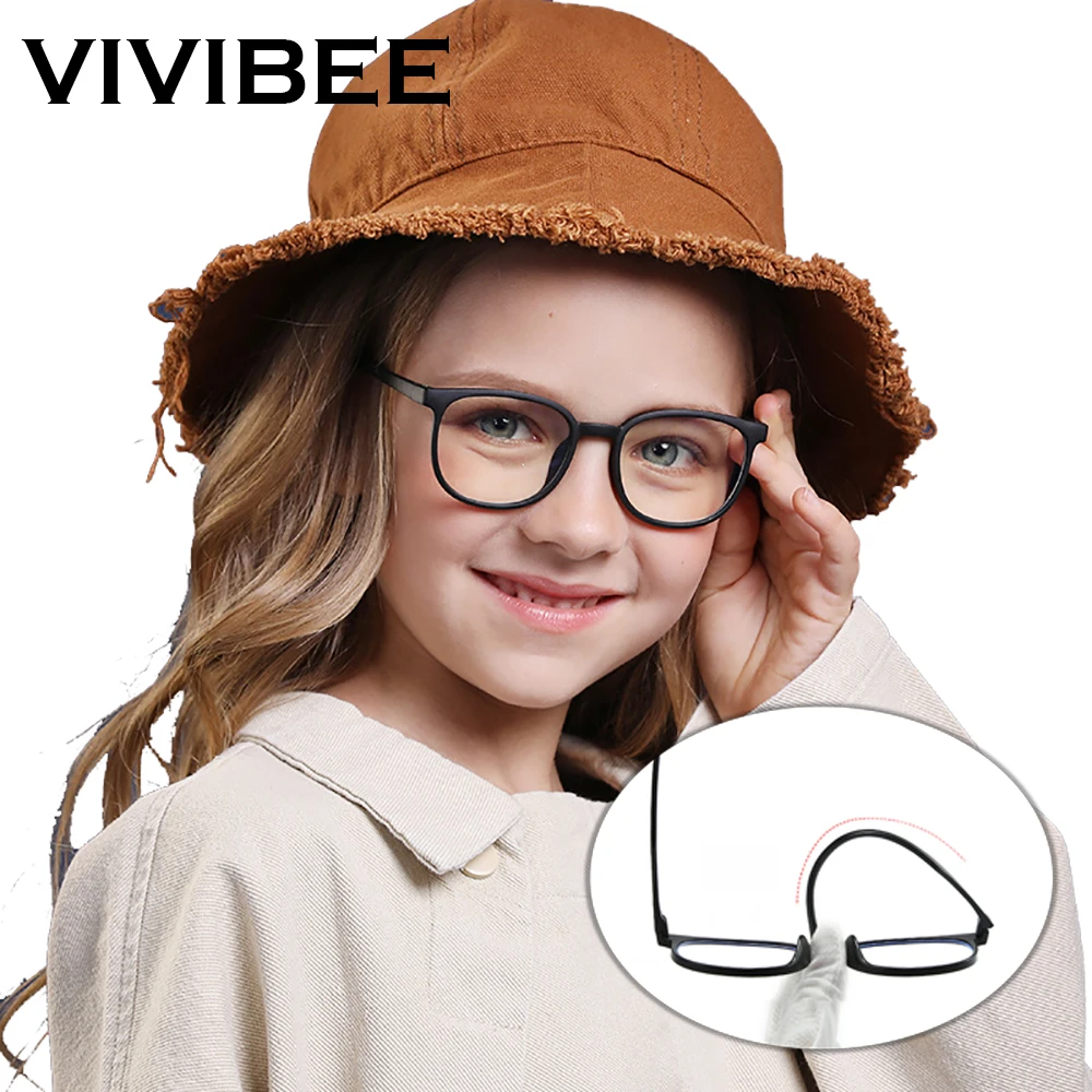 VIVIBEE 2024 Girls Anti Blue Computer Glasses Blocking Kids Round filter Eyeglasses TR90 Matte Frame Boys eye protection Glasses