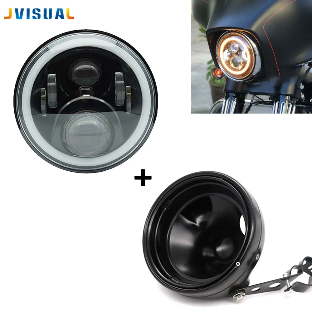 7 Inch Motorcycle Front 883 Projector LED Headlight Chrome Housing Bucket For  Yamaha Honda Suzuki 7