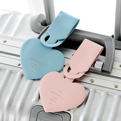 Simple Heart Shape Leather Luggage Tag Women Travel Suitcase ID Address Holder Girls Baggage Tags Boarding Bag Portable Label