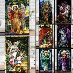 Custom Made Window Film Stained Glass Sticker,Multicolor Angels Picture,Static Cling Frosted Privacy for Church Home Decor