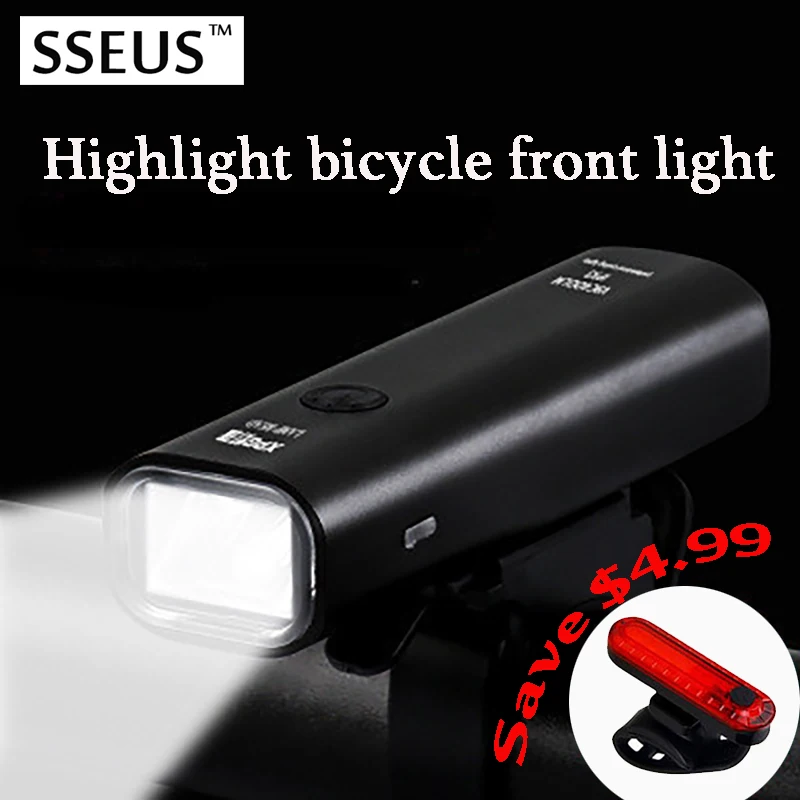 

SSEUS велосипедный фонарь непромокаемый USB перезаряжаемый передний фонарь MTB светодиодный фонарь 2000 мАч алюминиевый сверхлегкий фонарик велосипедный фонарь