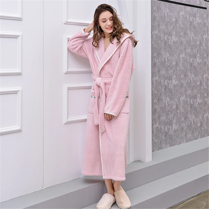 

Home wear hotel night gown warm soft beauty salon gown unisex new autumn and winter kimono robe women loose sexy sleepwear