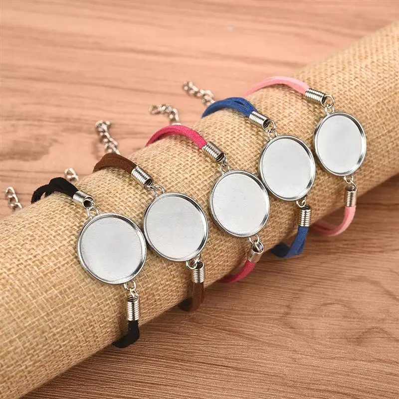 

20pcs 20mm Leather Bracelet Base Silver Plated Diy Blanks Tray Bezel Setting Round Cabochon Cameo For Bracelet Jewelry Marking