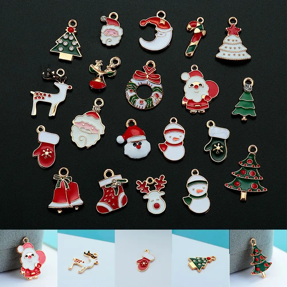 Home Decor Enamel Alloy Fashion Jewelry DIY Craft Bracelet Pendant Xmas Tree Hanging Christmas Charms Set