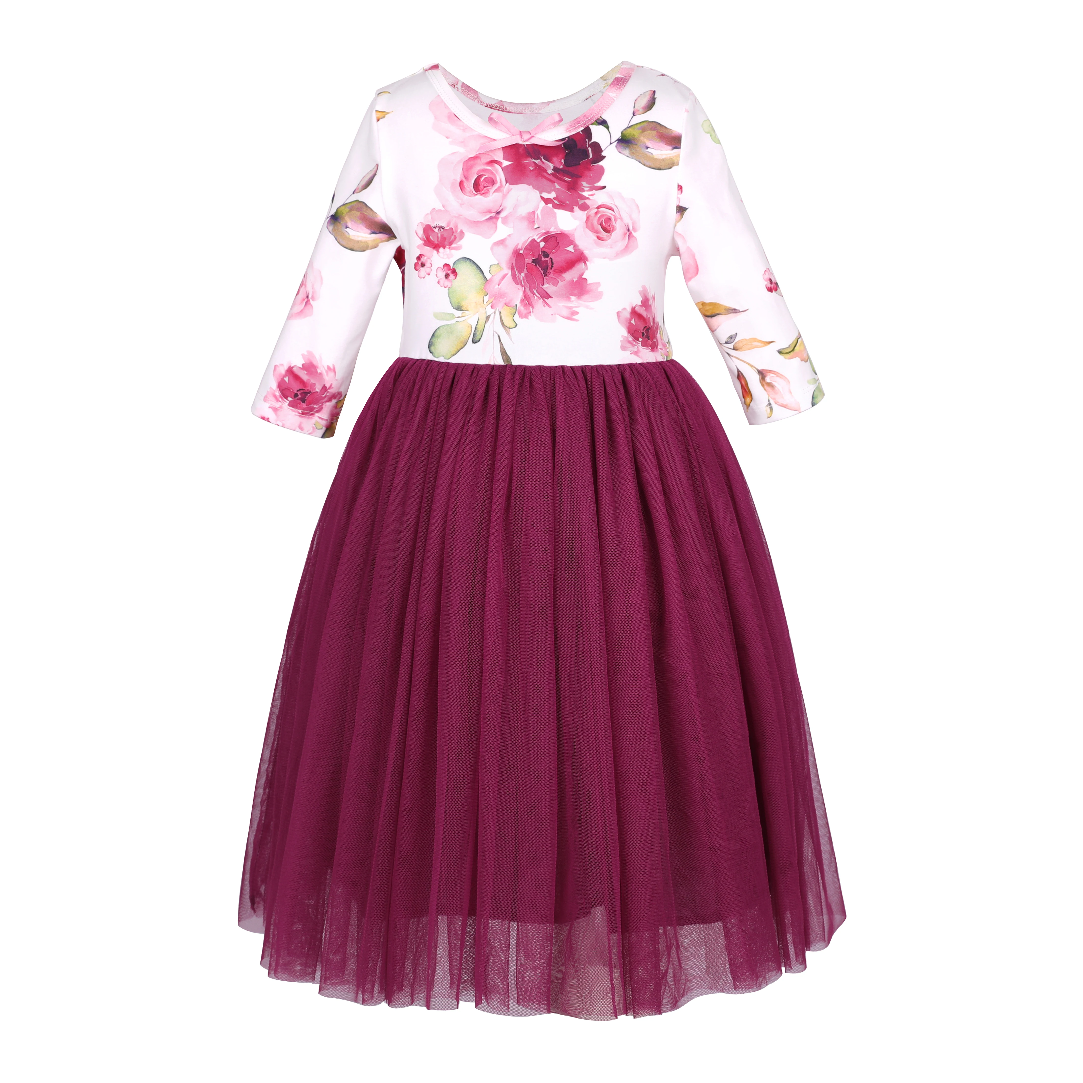 

Flofallzique 2020 Girl Dresses Cotton Vintage Flowers Long Sleeve Round Neck Princess Tutu Dress For Casual Autumn Spring