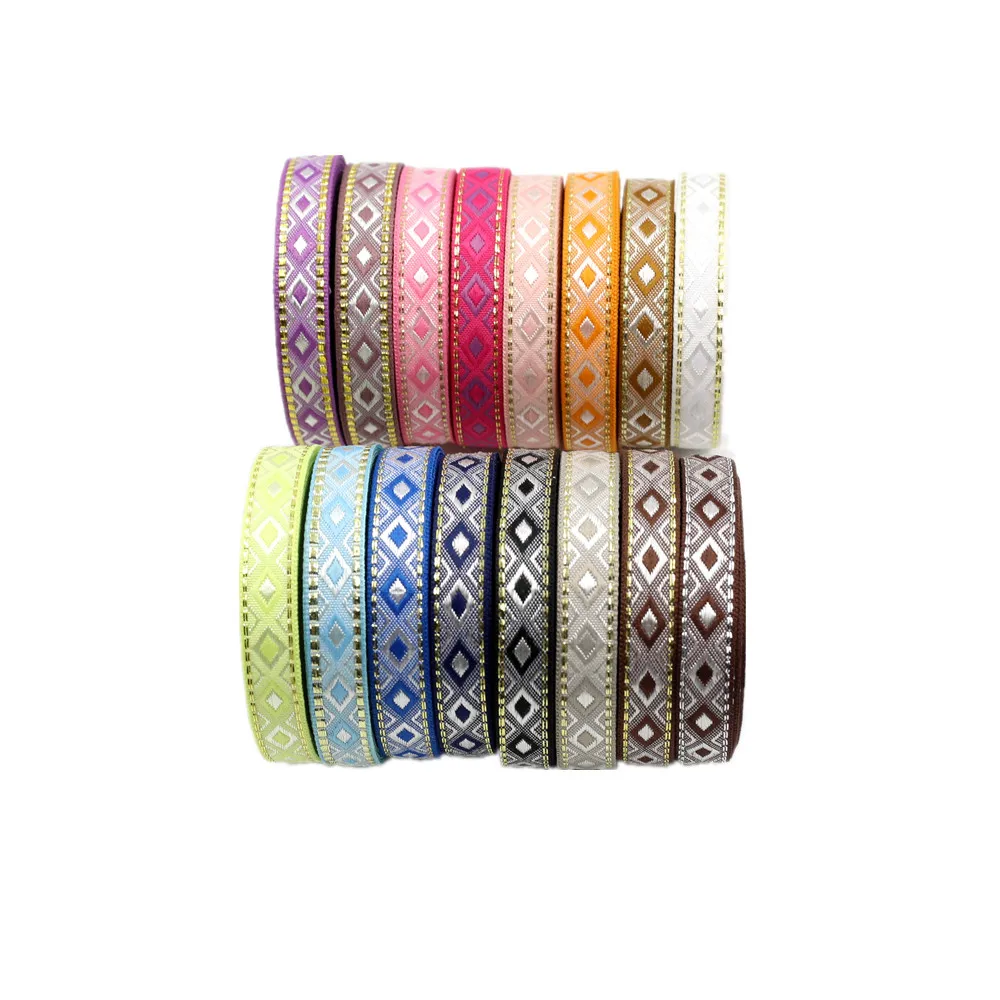 12MM 5 Yards Cannetille Geometric Rhombus Woven Jacquard Ribbon Lace Trim Decoration For Pet Collars Clothing