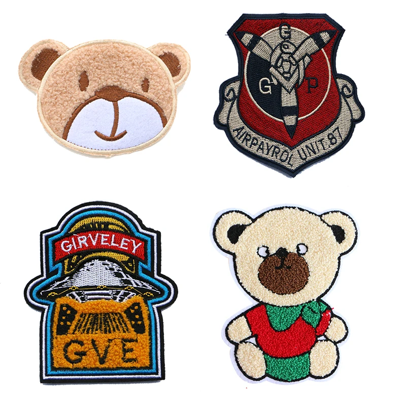 1PCS Cute Bear Airplane 3D Fashion Towel Embroidery Iron Patch Military Uniform Sticker Stripe DIY Decal Backpack Badge