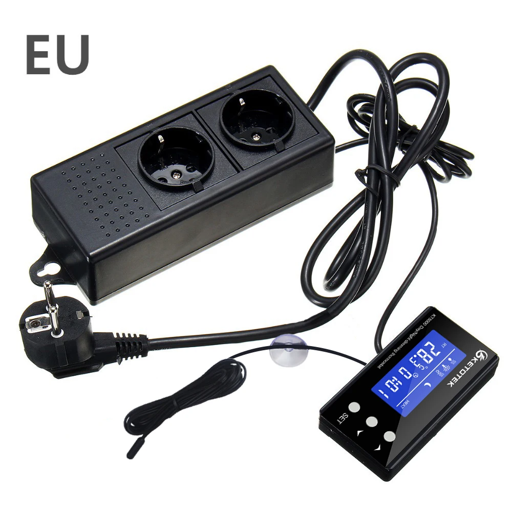 Digital Temperature Controller Timer Day Night Reptile Dimming Thermostat for Aquarium PID Control with EU plug