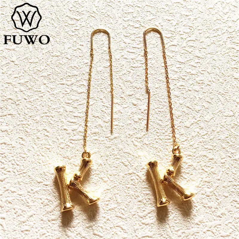 FUWO Female Elegant Threader Initial Earrings,Anti-Tarnish Gold Plated Letter Jewelry For Women Party Gift ER263 5Pairs/Lot