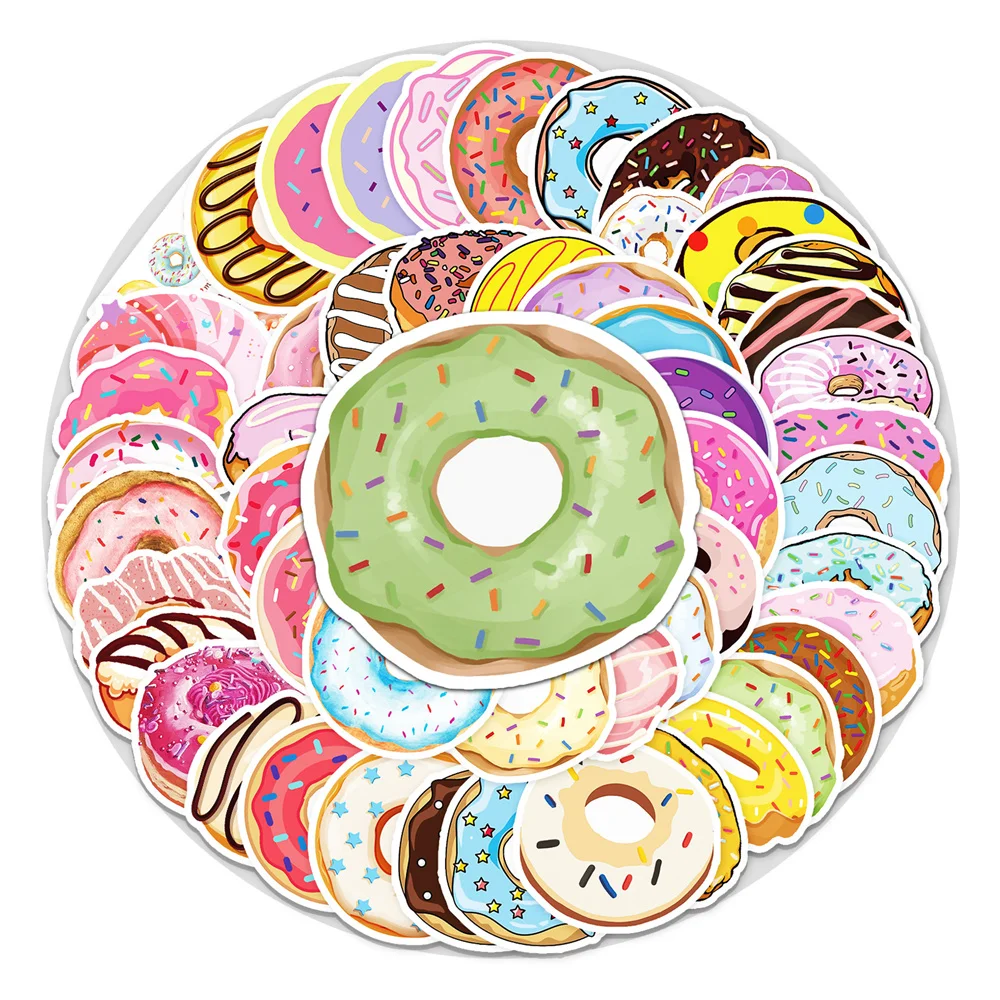 Cartoon Donut Stickers for Notebooks, Stationery, Helmet, Scrapbook, Cute Sticker, Scrapbooking Material, Craft Supplies, 50Pcs