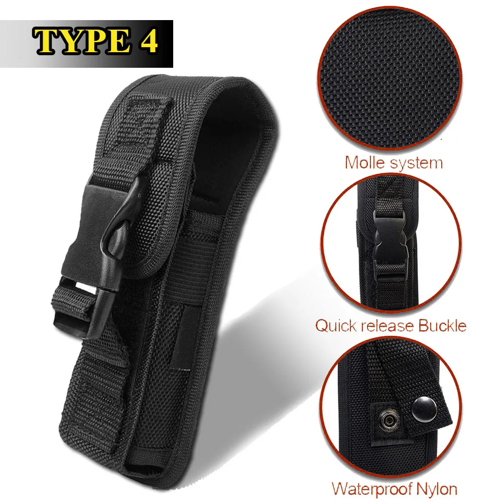 Tactical Molle Flashlight Holster Pouch Protable LED Torch Cover Case EDC Tool Holder Pocket For Outdoor Hunting Camping