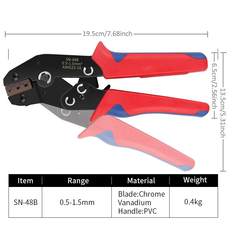 sn-48b crimping tool 1000 pcs 2.8/4.8/6.3 plug tab terminal crimper crimping pliers wire 0.5-1.5mm2 alicate AWG 20-15 hand tool