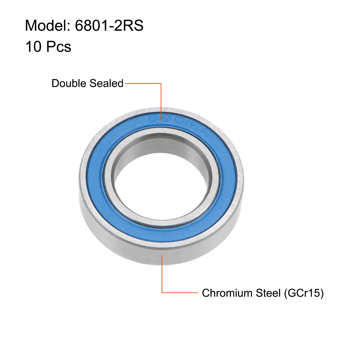 Uxcell 6801-2RS แบริ่งบอลร่องลึก12มม.X 21มม.X 5มม.ปิดผนึกคู่โครเมี่ยมฝาครอบสีฟ้า p6 (ABEC3) 10Pcs