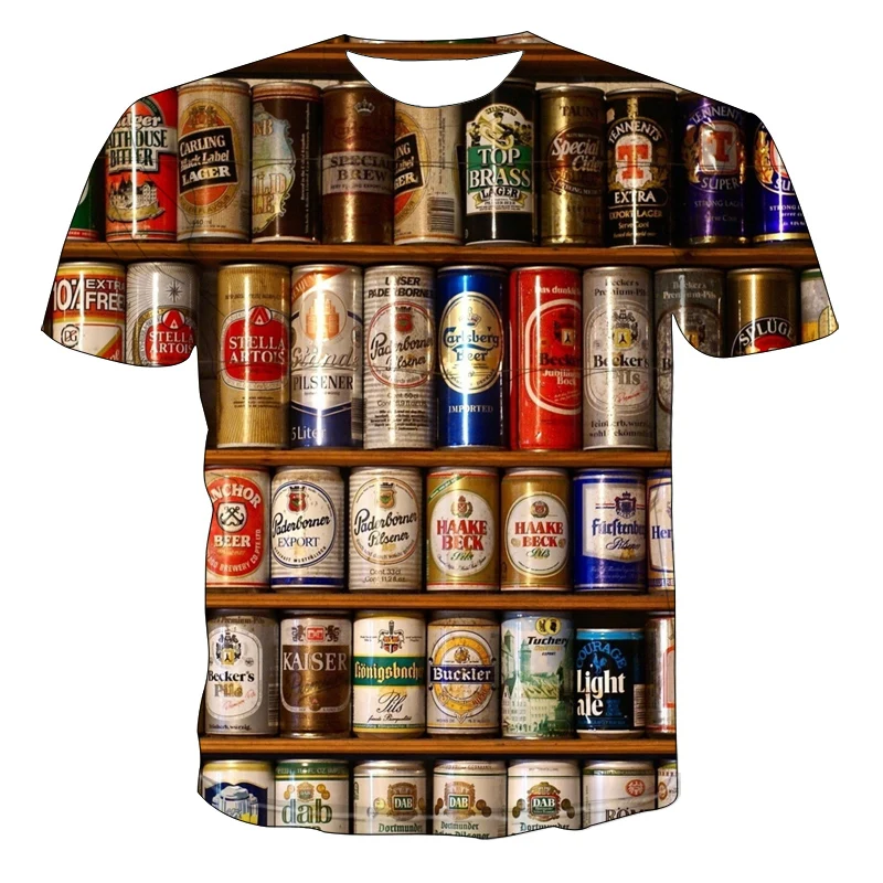 Summer Men 's 3D T- Shirt Brand Round Neck T-Hirt Bell Beer Short Sleeve Fun TShirt Digital Printing T-Shirt alt clothes