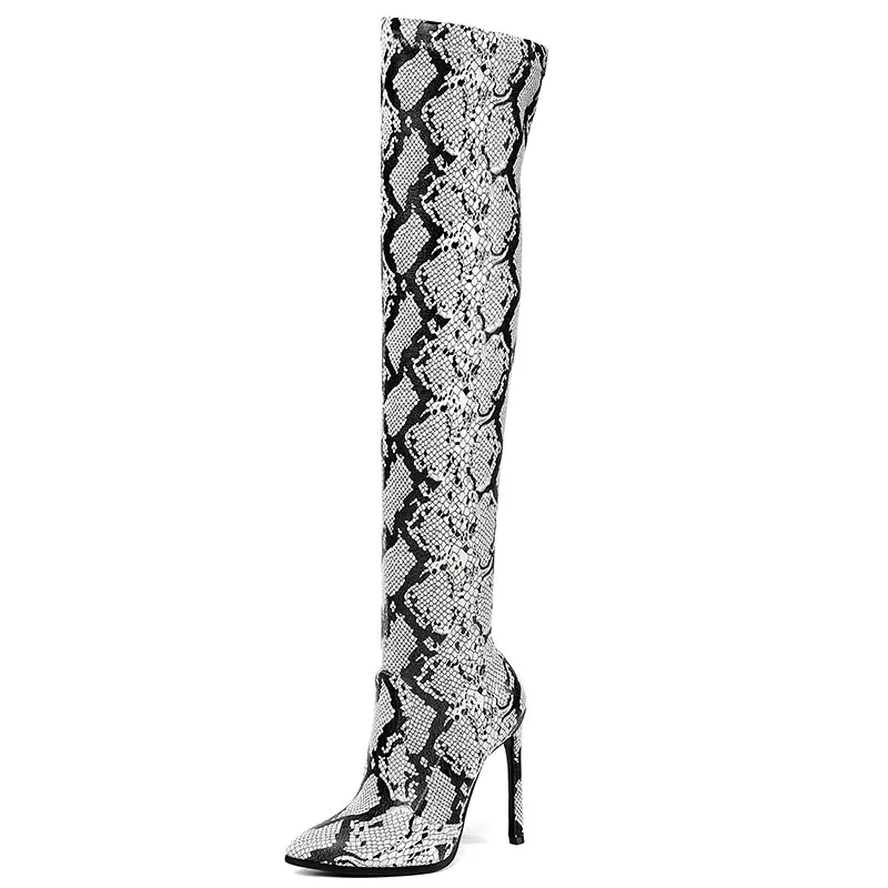 Lasyarrow Thigh High Boots Sexy Over the Knee Boots for Women Shoes Snakeskin Pointed Toe Thin High Heels Long Boots Femme J1127