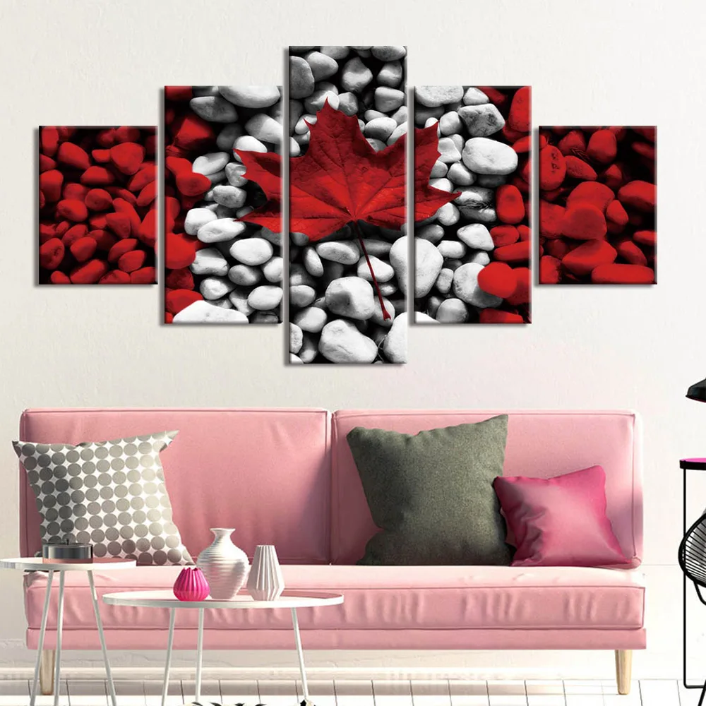 Posters And Prints Canvas Painting Modern Wall Art 5 Piece red Maple leaf Picture Canvas Print Home Decor Home Decoration