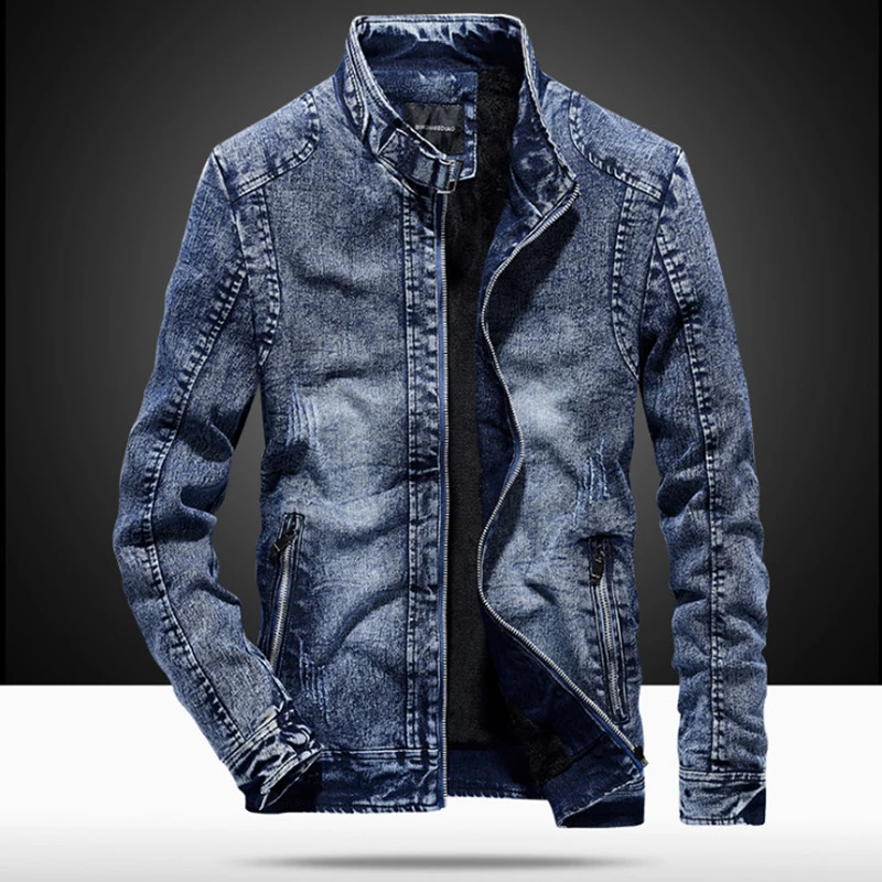 

New Brand Men Jean Jacket Stand Collar Cotton Denim Coat Men Autumn Winter Casual Denim Jacket Vintage Male Outwear M-4XL