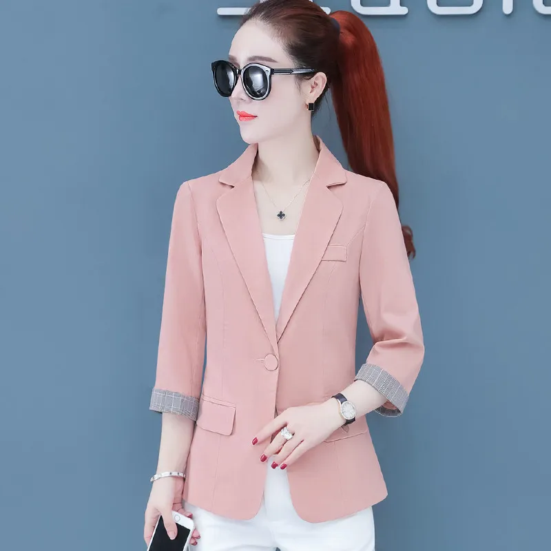 Primavera verão mulheres blazers jaquetas casuais negócios escritório senhora blazer terno fino 3/4 manga casaco outwear roupas femininas topos 749