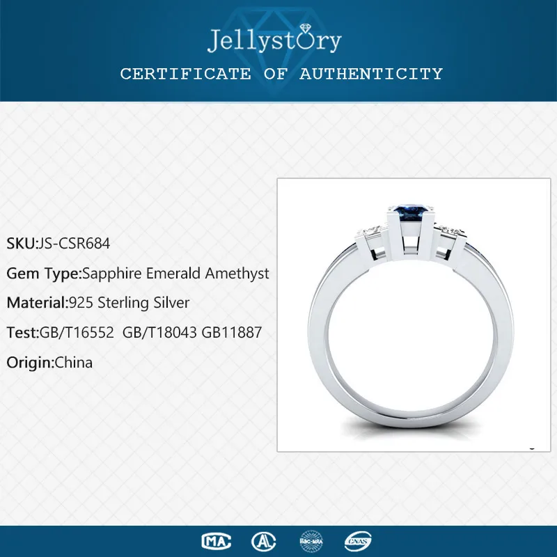 Jellystory Classic Women Ring 925 Silver Jewelry with Sapphire Emerald Amethyst Gemstones Wedding Party Gift size 6-10 wholesale