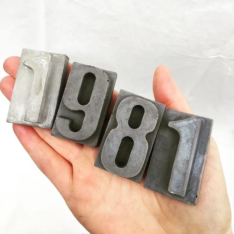 Homemade Concrete Door Numbers English Letters Silicone Molds Chocolate Fondant Cake Baking Tools Birthday Candle Making Supply