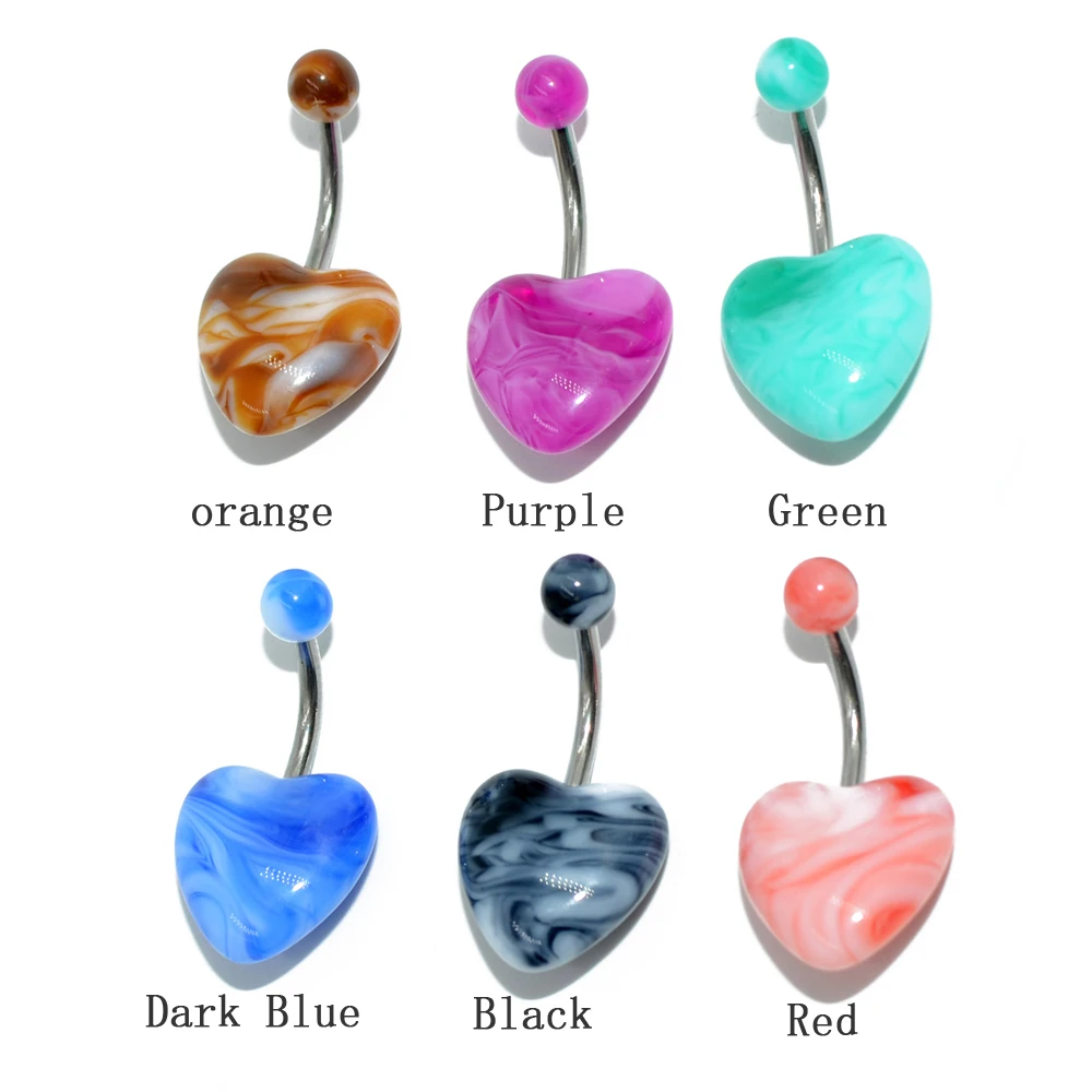 CHUANCI 1 PC Stainlless&Acrylic Lovely Heart Shape Double Multi Color Navel and Belly Button Ring Body Piercing Jewelry For Gift